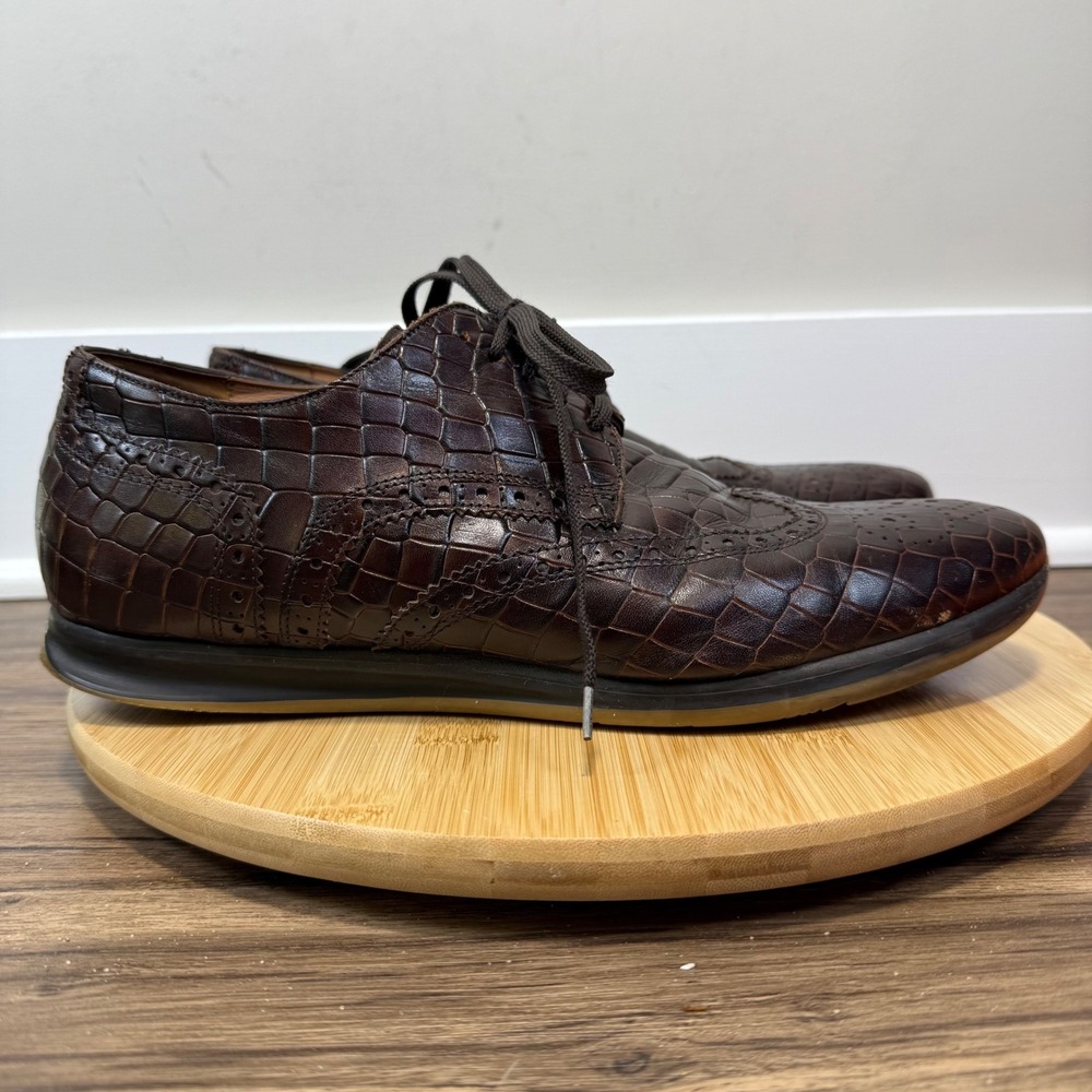 Paul Fredrick Wingtip Sneakers Mens 11 Brown Crocodile Embossed Leather Italy
